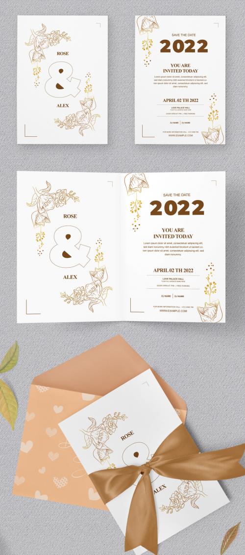 Wedding Invitation Card Layout with Watercolor Flowers