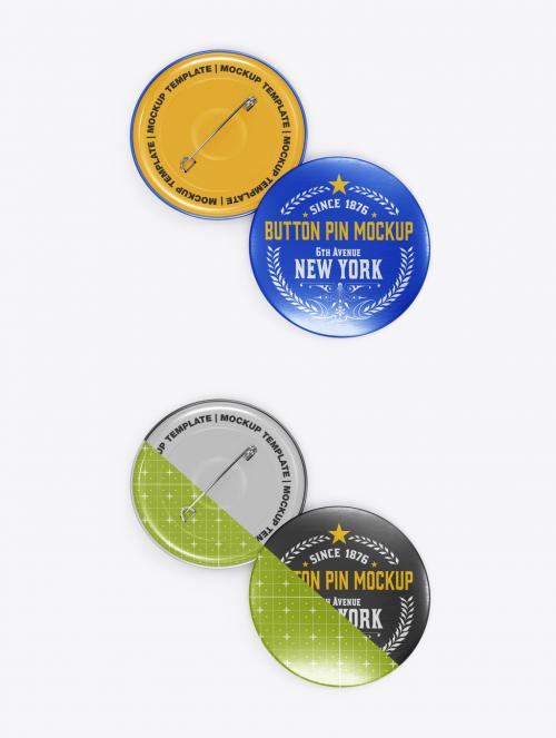 Metallic Button Pins Mockup