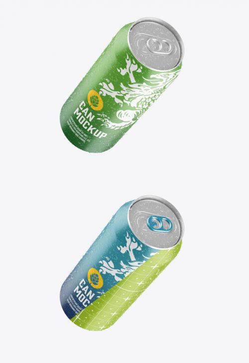 Glossy Metallic Can with Drops Mockup