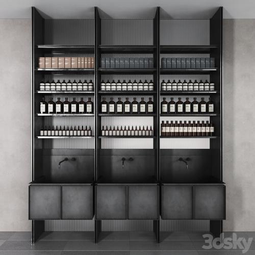 Cosmetic set glass and metal shelving