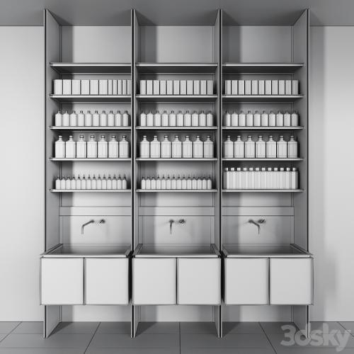 Cosmetic set glass and metal shelving