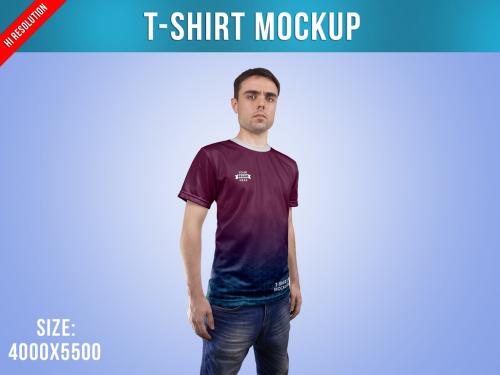 T-Shirt Mockup in Man - Half Side View