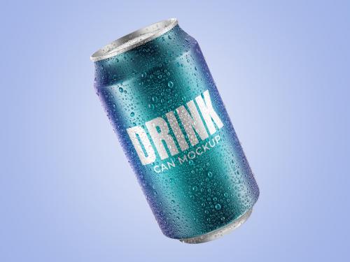 Can with Water Drops Mockup Template