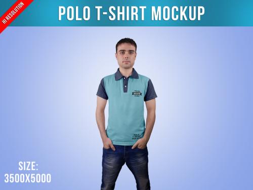 Man in Polo T-Shirt Mockup - Front View