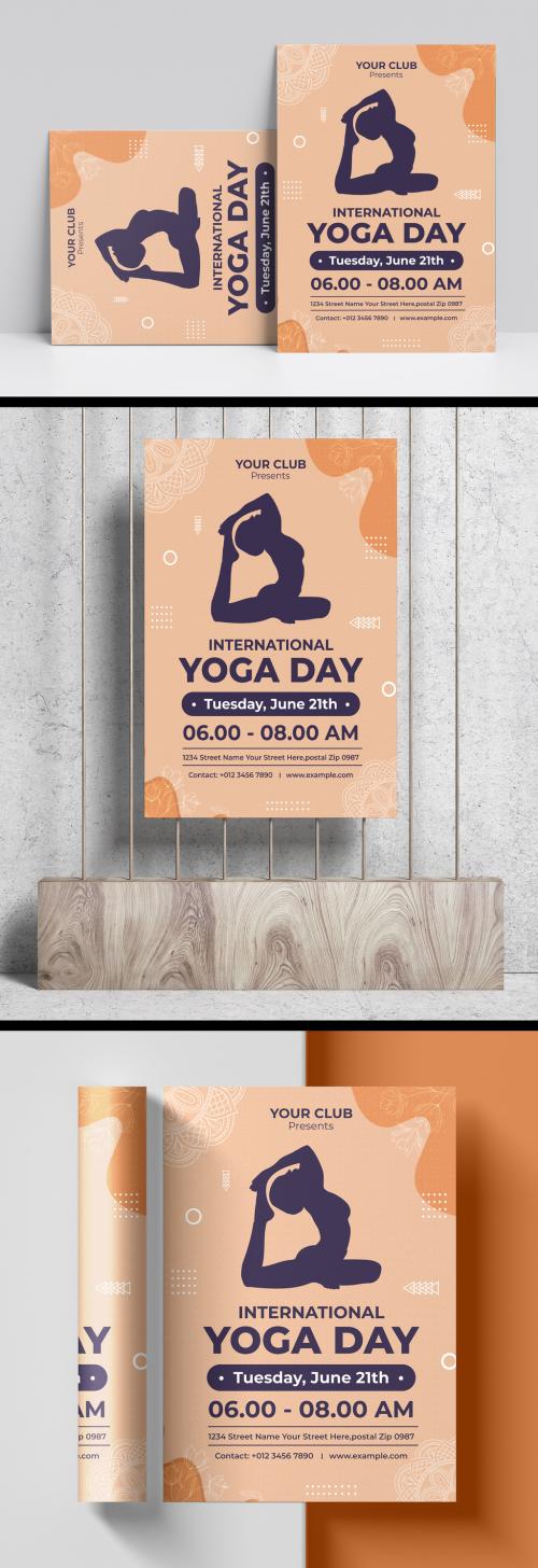 Yoga Flyer Layout with Illustrative Elements