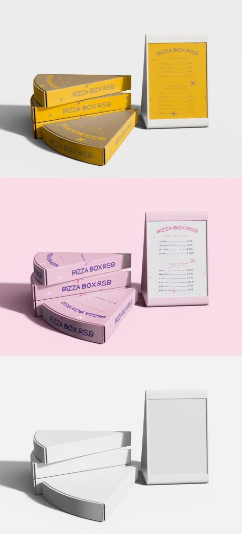 3D Pizza Slice Boxes with Pizzeria Menu Mockup