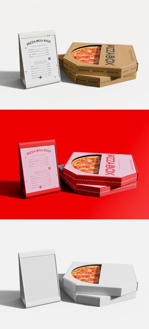 3D Two Pizza Boxes with Pizzeria Menu Mockup