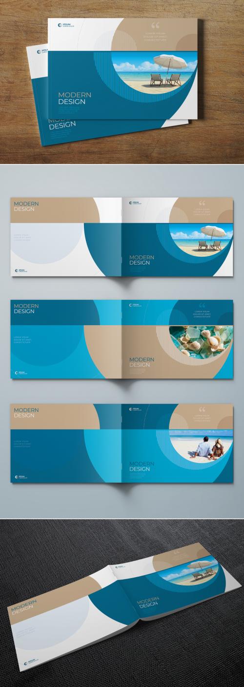 Landscape Cover Layout with Blue and Biege Circle Elements