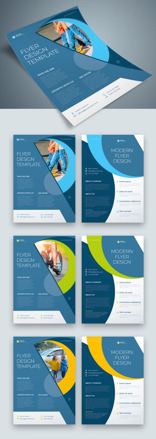 Flyer Layout with Teal and Blue Geometric Accents