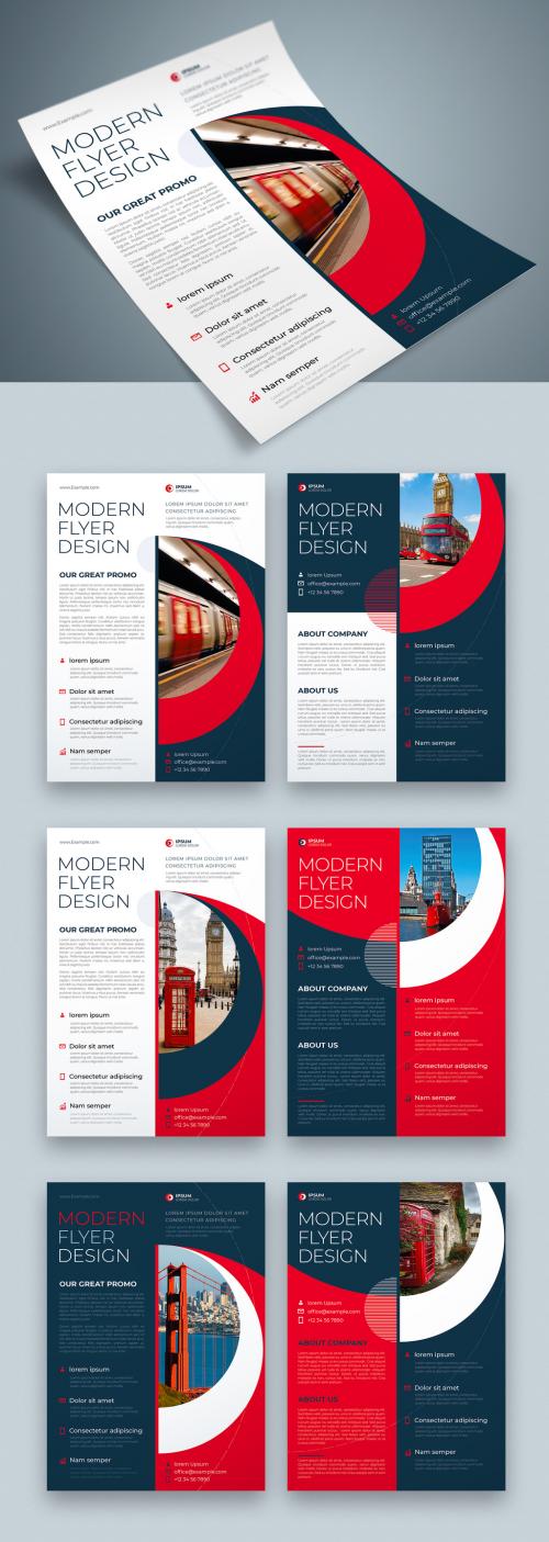 Flyer Layout with Red Circle Shapes and Accents