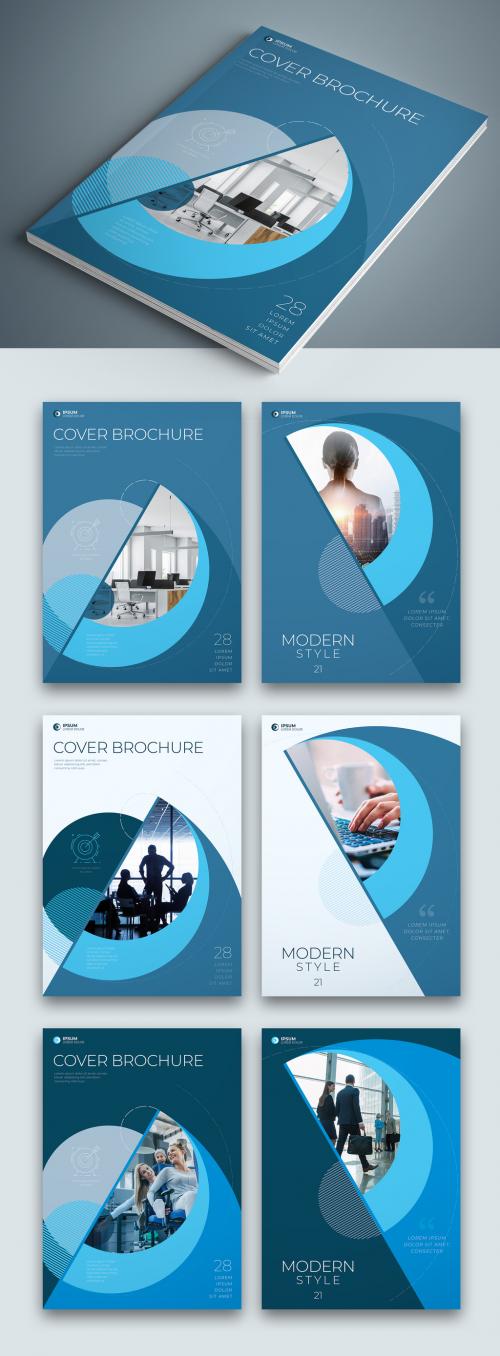 Business Report Cover Layout Set with Blue Circle Elements