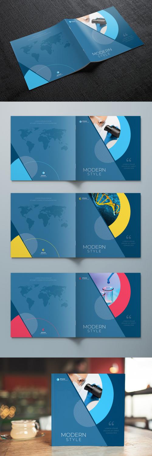 Square Business Cover Layout Set with Blue Dynamic Element