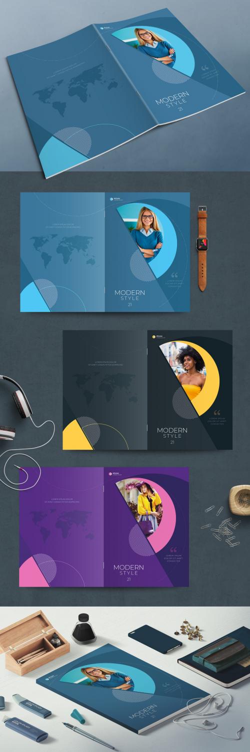 Business Report Cover Layout Set with Color Circle Accent