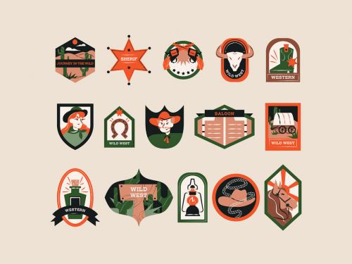 Red Retro Wild Western Badge Asset Illustration