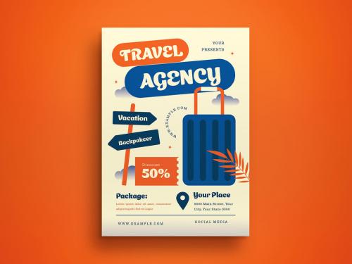 Orange Flat Design Travel Flyer Layout