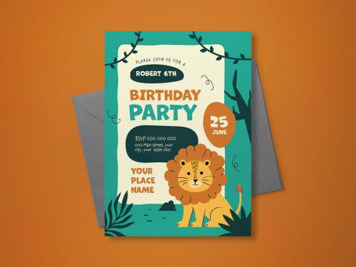 Green Midcentury Birthday Invitation Layout