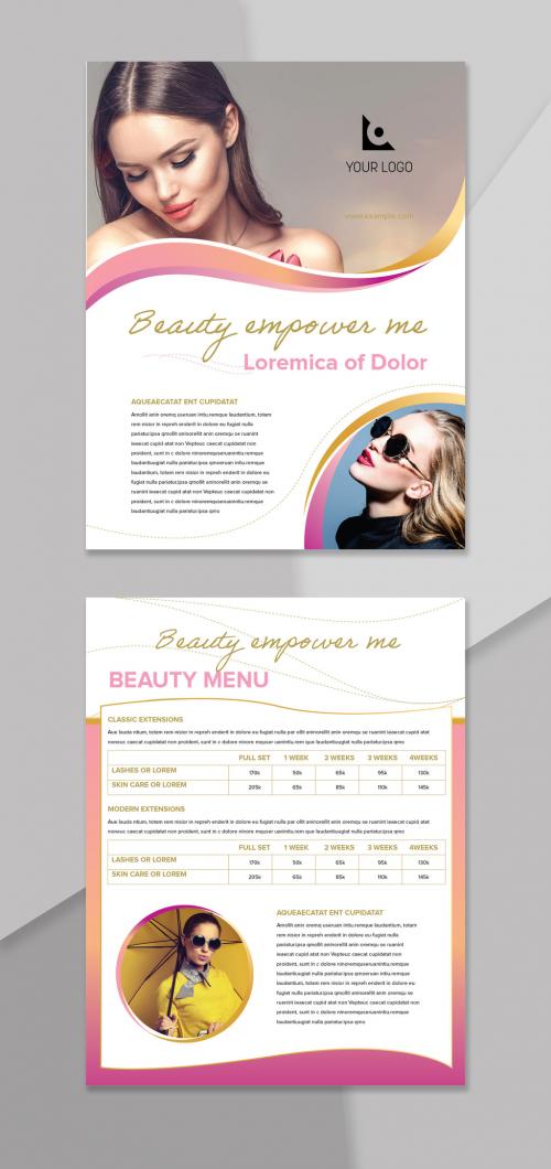 Salon Menu Flyer with Pink and Gold Color