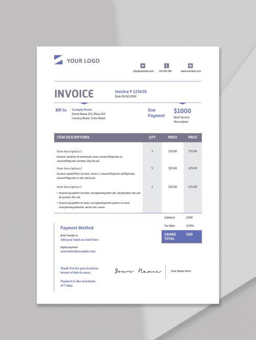 Invoice Layout with Blue Color