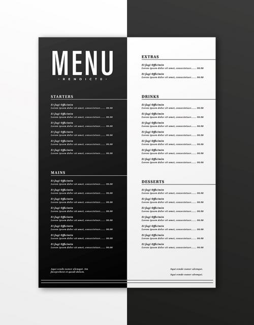 Black and White Minimal Menu Design