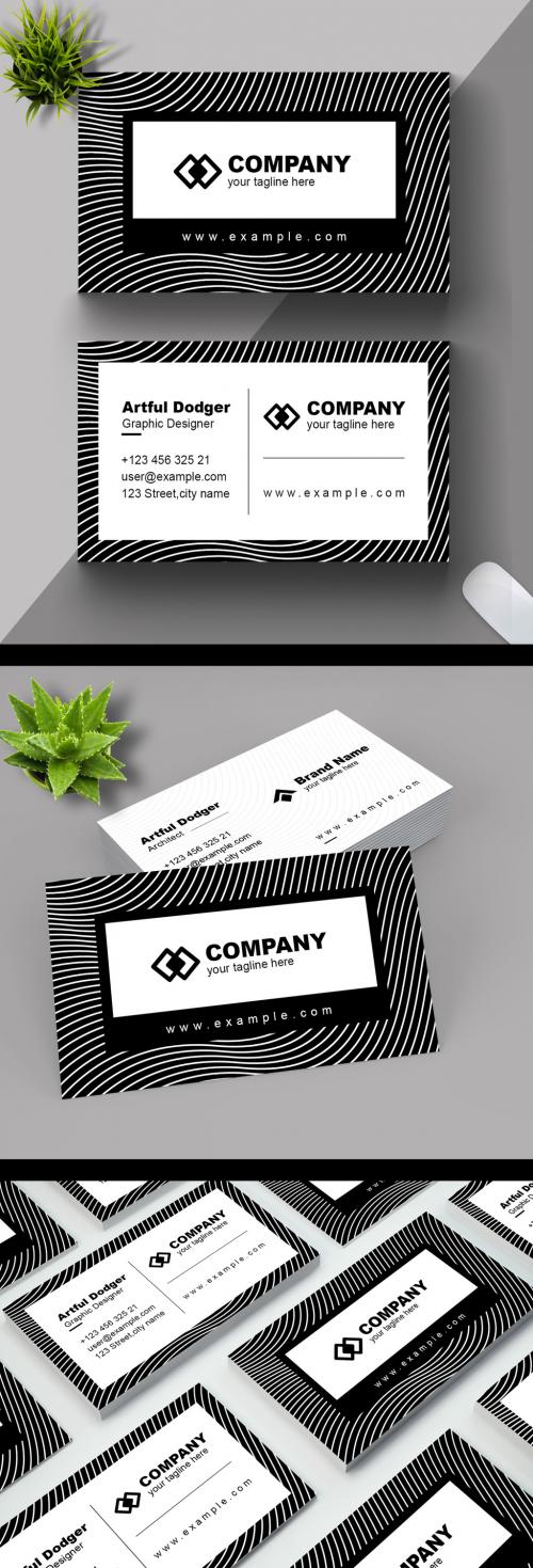 Business Card Layout with White Stripes