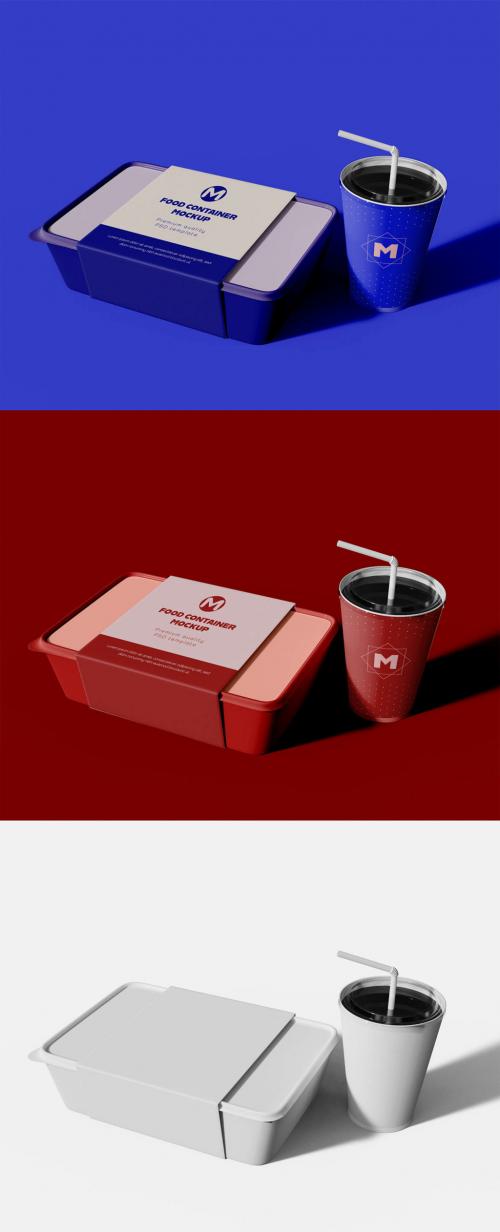 Food Container and Cardboard Cup Mockup