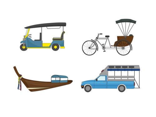 Thai Tuk Tuk Longtail Boat Songtaew Illustrations