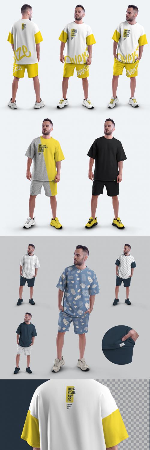 3 Mockups Men Oversize T-Shirt and Shorts