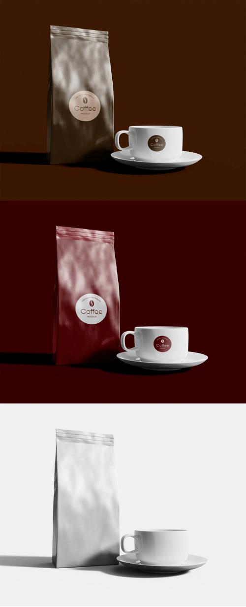 Coffee Bag with Mug Mockup