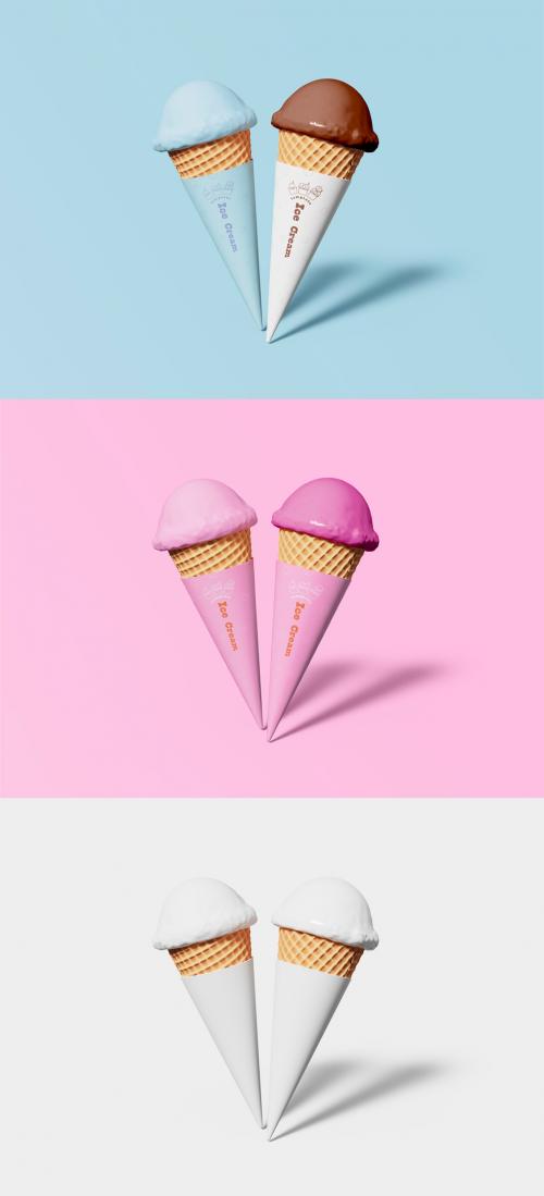 3D Two Ice Cream Cornets Mockup