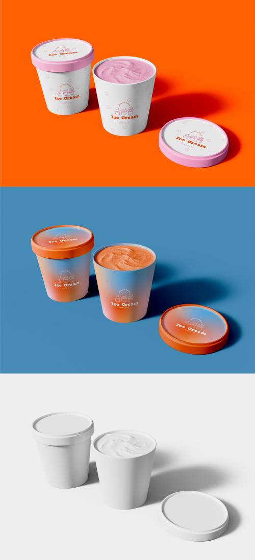 3D Two Glossy Ice Cream Cups Mockup