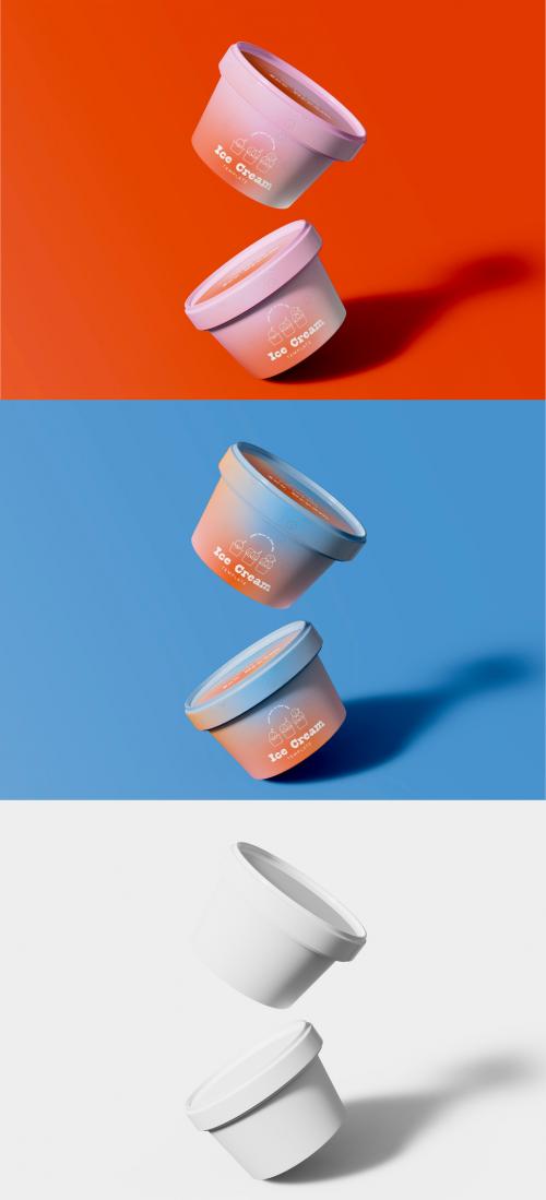 3D Levitating Ice Cream Cups Mockup