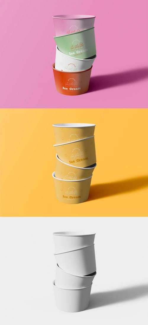 3D Stack of Ice Cream Cup Mockup