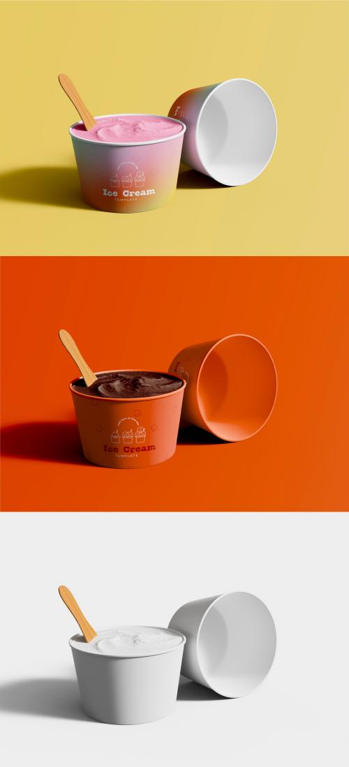 3D Ice Cream Paper Cups Mockup