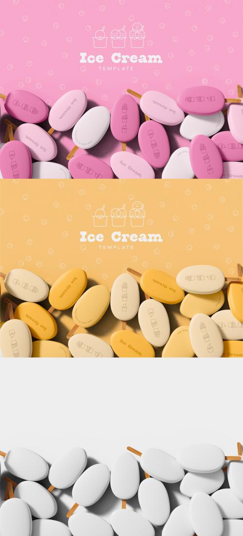 3D Random Ice Cream Bars with Copyspace Mockup