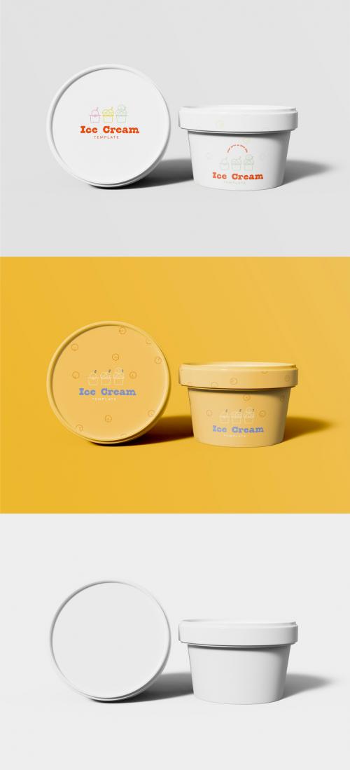 3D Two Ice Cream Paper Cups Mockup