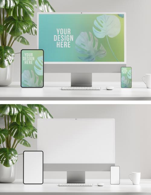 White Desktop with Front Devices