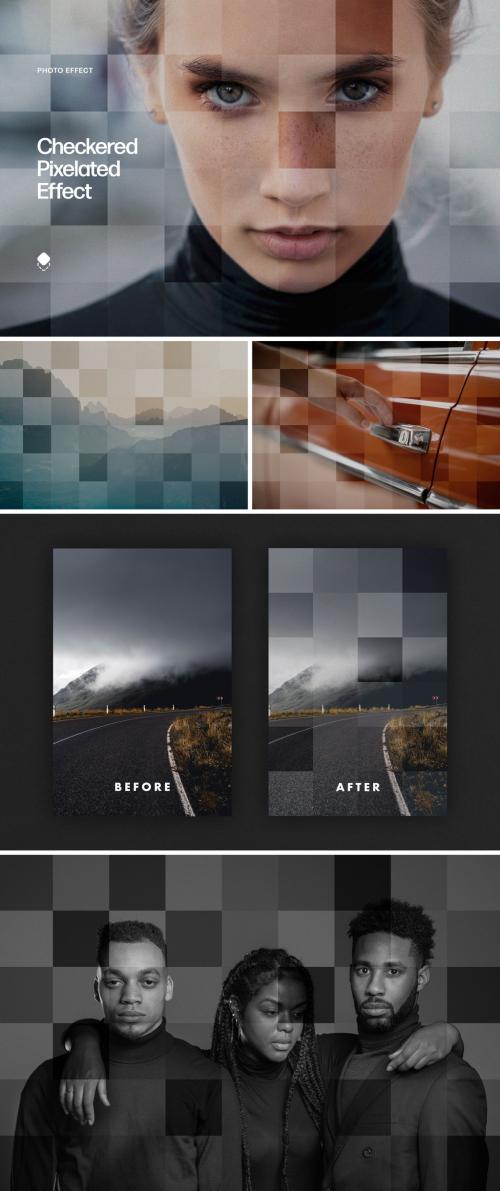 Checkered Pixelate Photo Effect Mockup