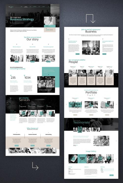 Business Presentation Web Layout with Blue and Beige Accents