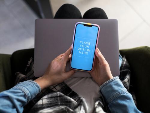 Businesswoman with Phone Screen Mockup