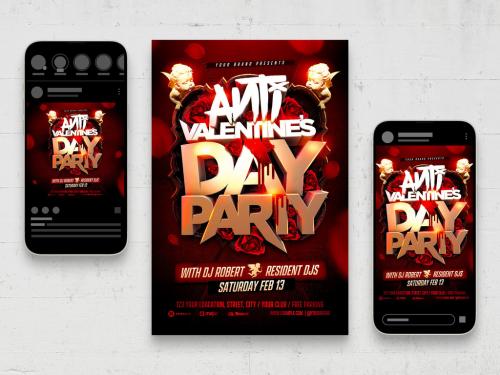 Anti Valentines Day Party Flyer with 3D Title Text