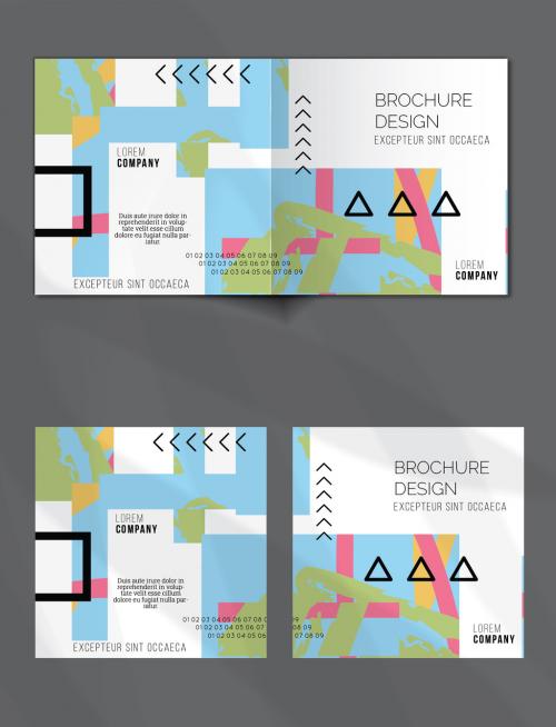 Brochure Cover Layout Set Geometric Shapes and Abstract Bright Rectangles on White