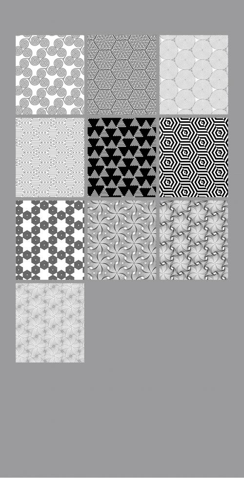 Seamless Pattern Collection with Simple Black and White Geometric Shapes