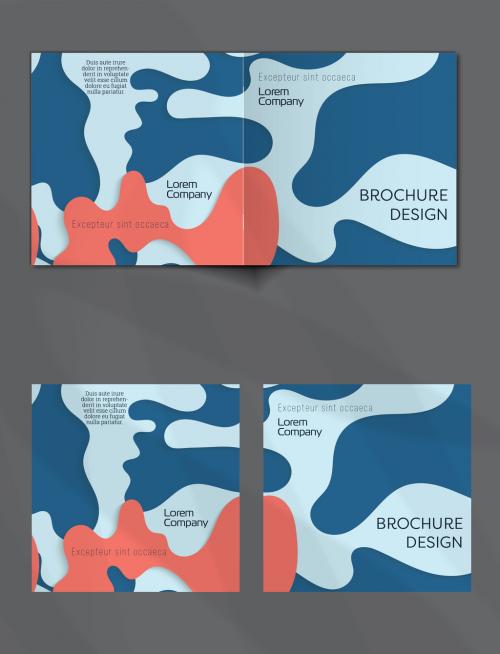 Brochure Cover Layout with Paper Cut Wavy Overlapping Shapes