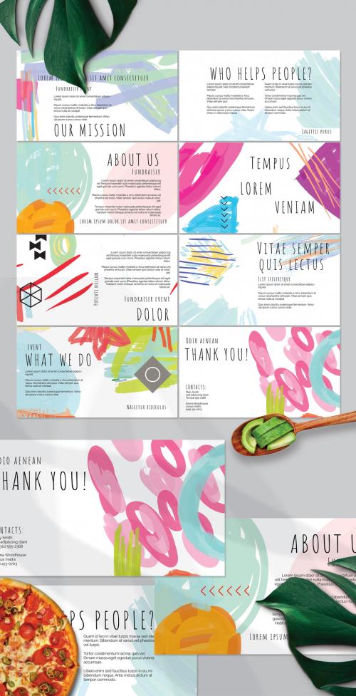 Presentation Deck Layout with Bright Abstract Strokes for Universal Fundraiser Event