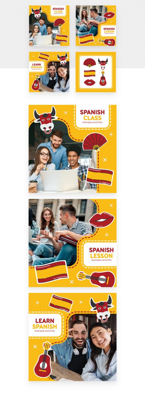 Spanish Language School Education Social Media Banners and Illustrations