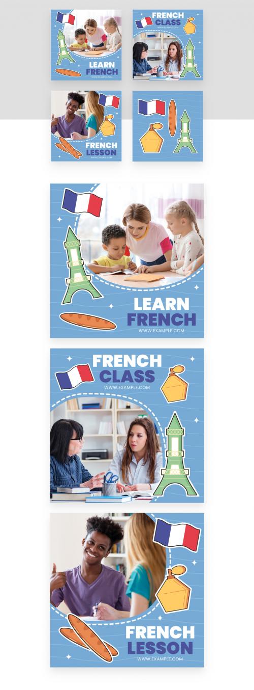 French Language School Education Social Media Banners and Illustrations