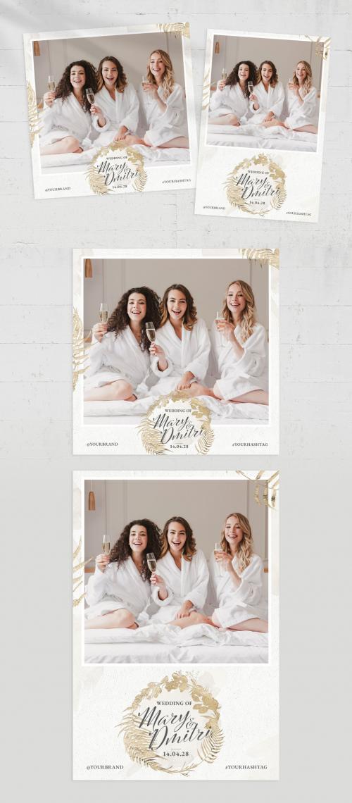 Elegant Gold Foil Leaf Wedding Photo Card Layout