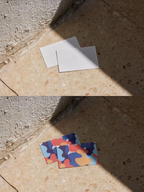 Two Business Cards Mockup on Floor with Shadow