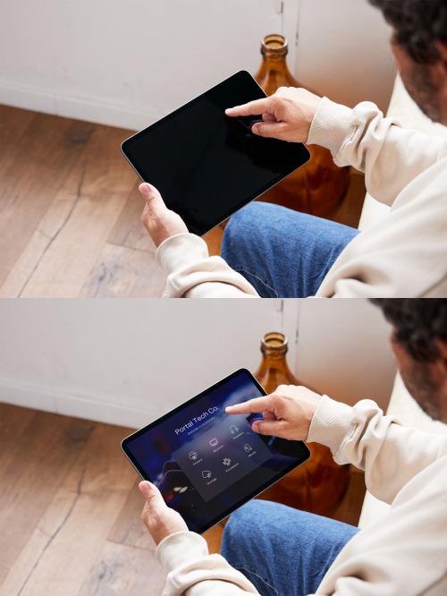 Hand Using Tablet Mockup at Home