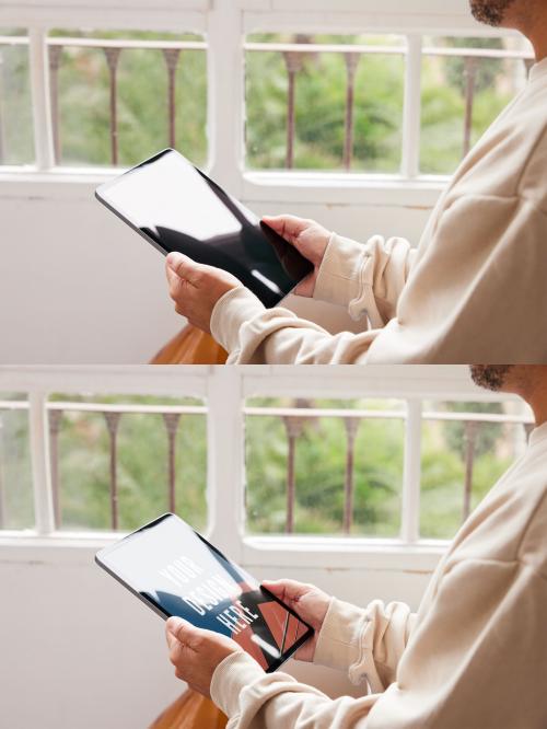 Holding Tablet Mockup with Hand at Home